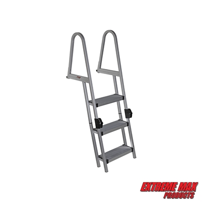 Extreme Max 3005.5284 Heavy-Duty Aluminum Pontoon & Dock Ladder with 15.75" Wide Fold-Up Steps - 3-Step, 300 lbs. Weight Capacity