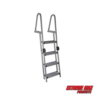 Extreme Max 3005.5287 Heavy-Duty Aluminum Pontoon & Dock Ladder with 15.75" Wide Fold-Up Steps - 4-Step, 300 lbs. Weight Capacity