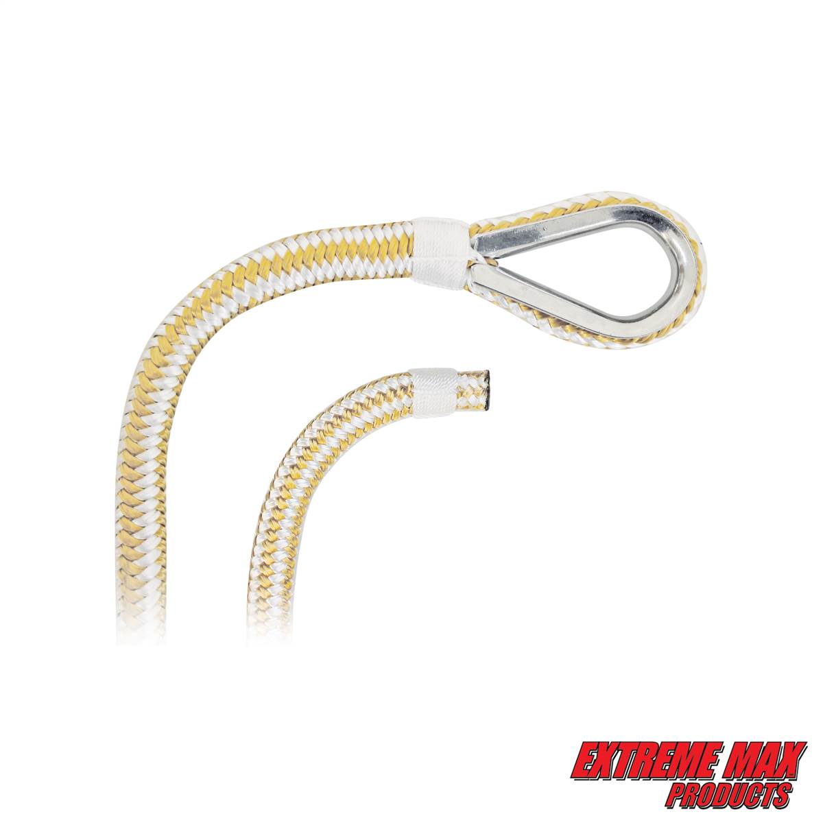 Extreme Max 3006.2270 BoatTector 1/2 x 600' Premium Double Braid Nylon  Anchor Line with Thimble - White & Gold