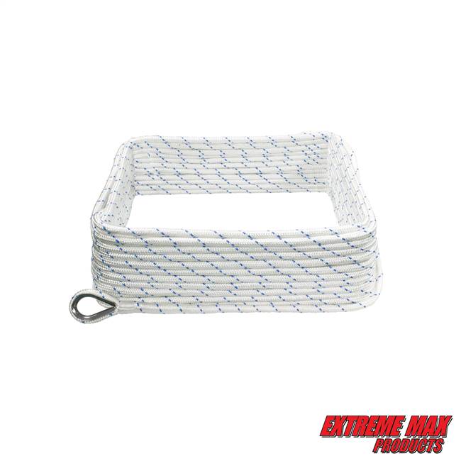 Extreme Max 3006.2499 BoatTector Double Braid Nylon Anchor Line with Thimble - 3/8" x 150', White w/ Blue Tracer