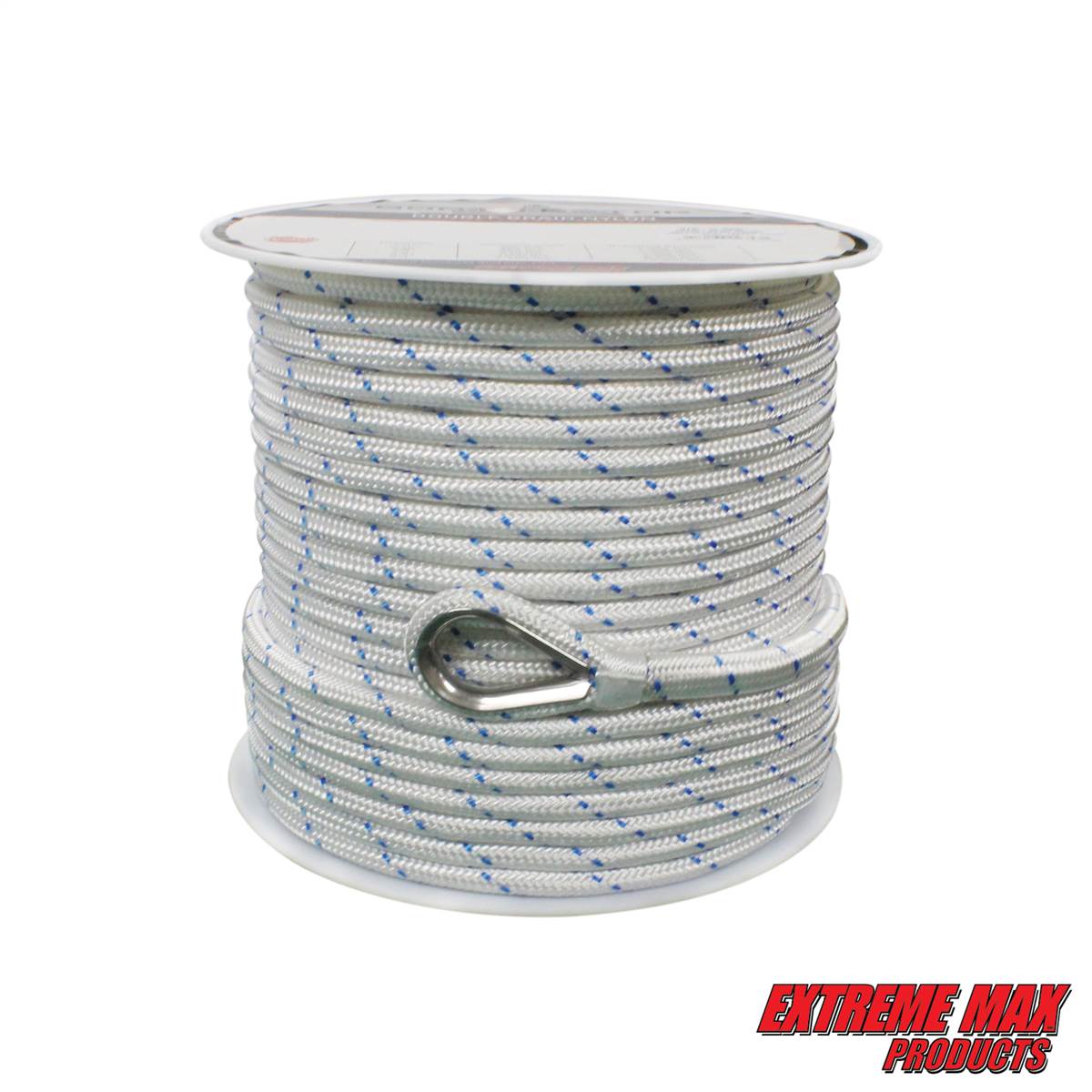 Extreme Max 3006.2526 BoatTector Double Braid Nylon Anchor Line with  Thimble - 1/2 x 600', White w/ Blue Tracer