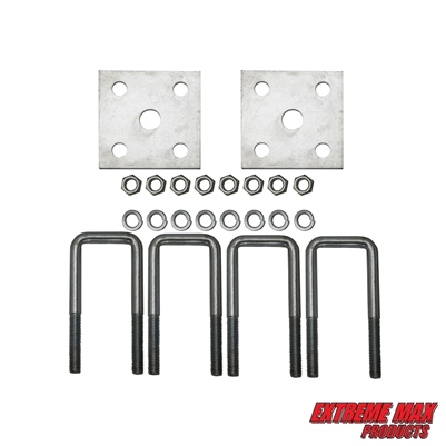 Extreme Max 3006.7055 Single Axle Galvanized U-Bolt Kit for Mounting Boat Trailer Leaf Springs for 2" x 2" Axle - 4-13/16" Long