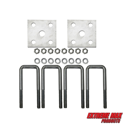 Extreme Max 3006.7058 Single Axle Galvanized U-Bolt Kit for Mounting Boat Trailer Leaf Springs for 2" x 2" Axle - 5-1/4" Long