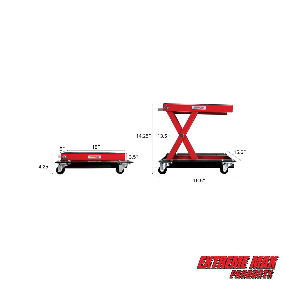 Extreme Max 5001.5059 1100 lb. Wide Motorcycle Scissor Jack with Dolly