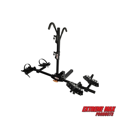 Extreme Max 5001.6412 Hitch-Mount Locking Adjustable 2-Bike Rack with Steel Wheel Trays, Tiltable & Collapsible _- Fits 2" Receiver